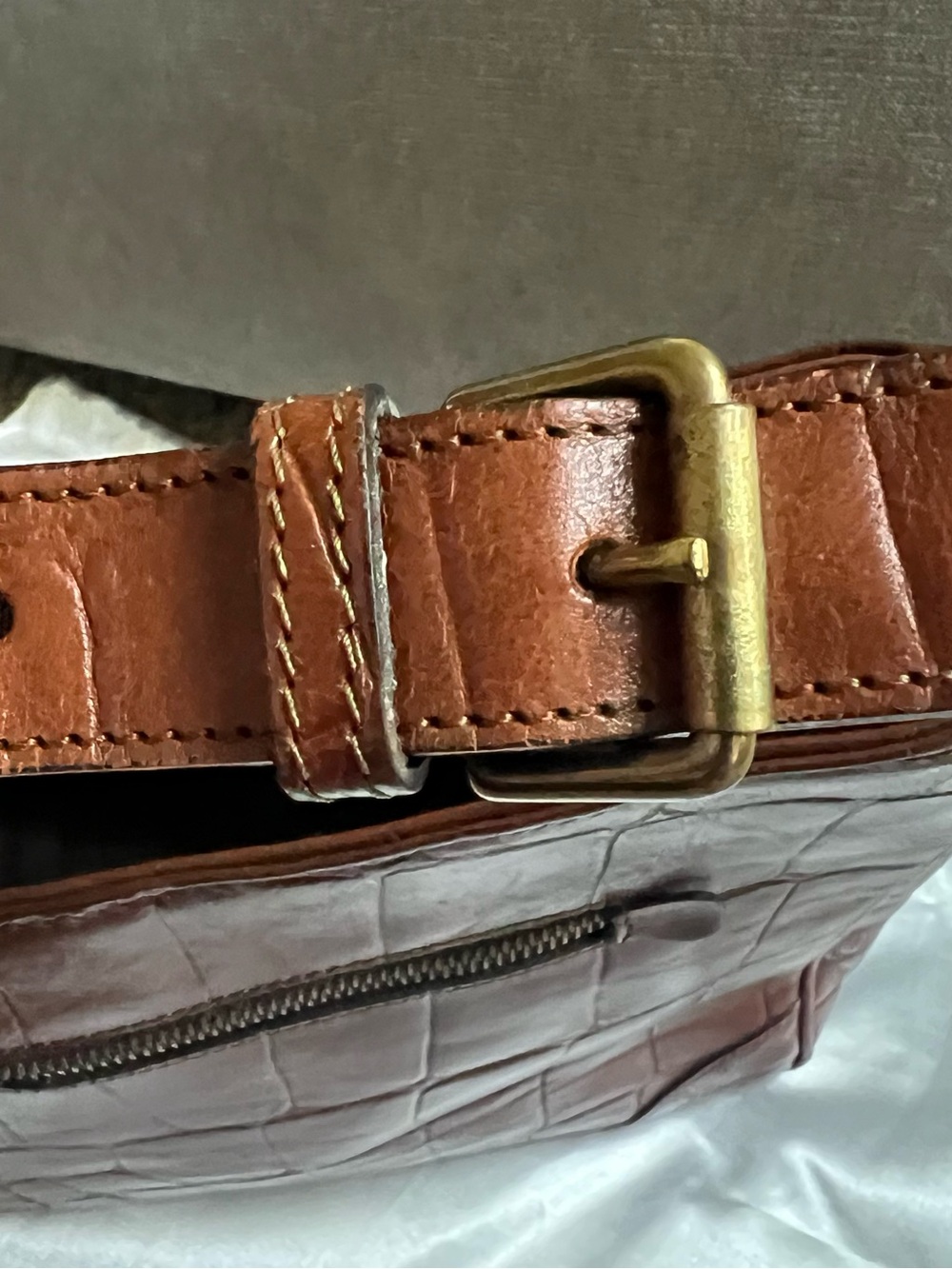 Vintage Mulberry Cognac Croc-Embossed Leather Shoulder Bag - Picture 9 of 9
